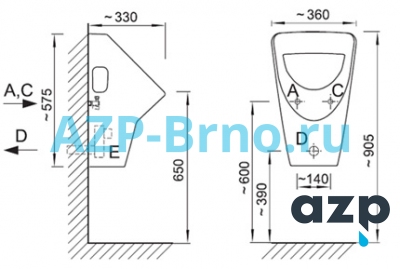 Писсуар LIVO (ЛИВО) Jika с автоматическим смывом INTELLIGENT IQ AUP 24 AZP Brno Чехия (фото, схема)